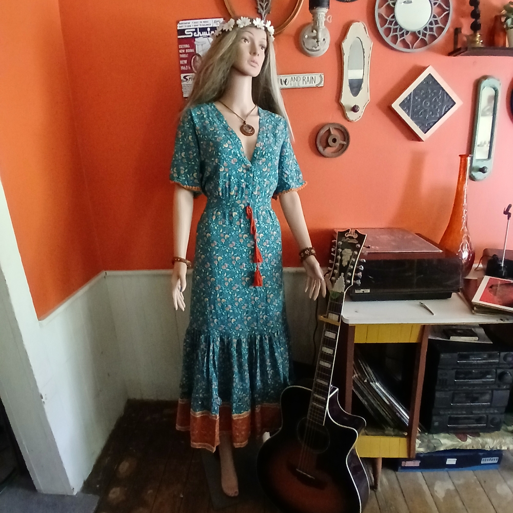 Blue Ruffled Maxi Sundress with Flutter Sleeves